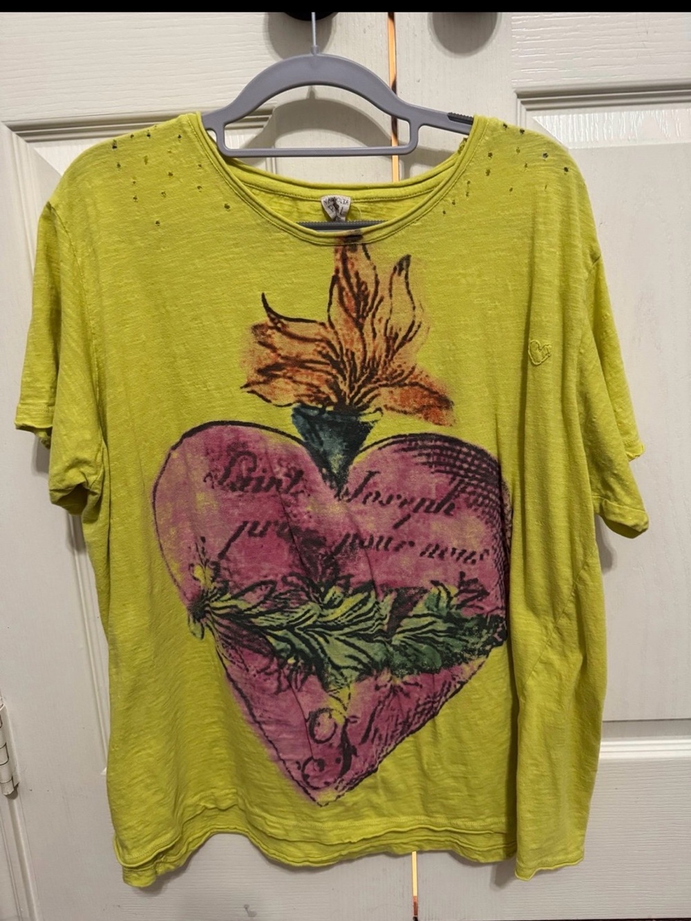 Magnolia Pearl Lime Green Short Sleeve Tee with Pink Heart Graphic